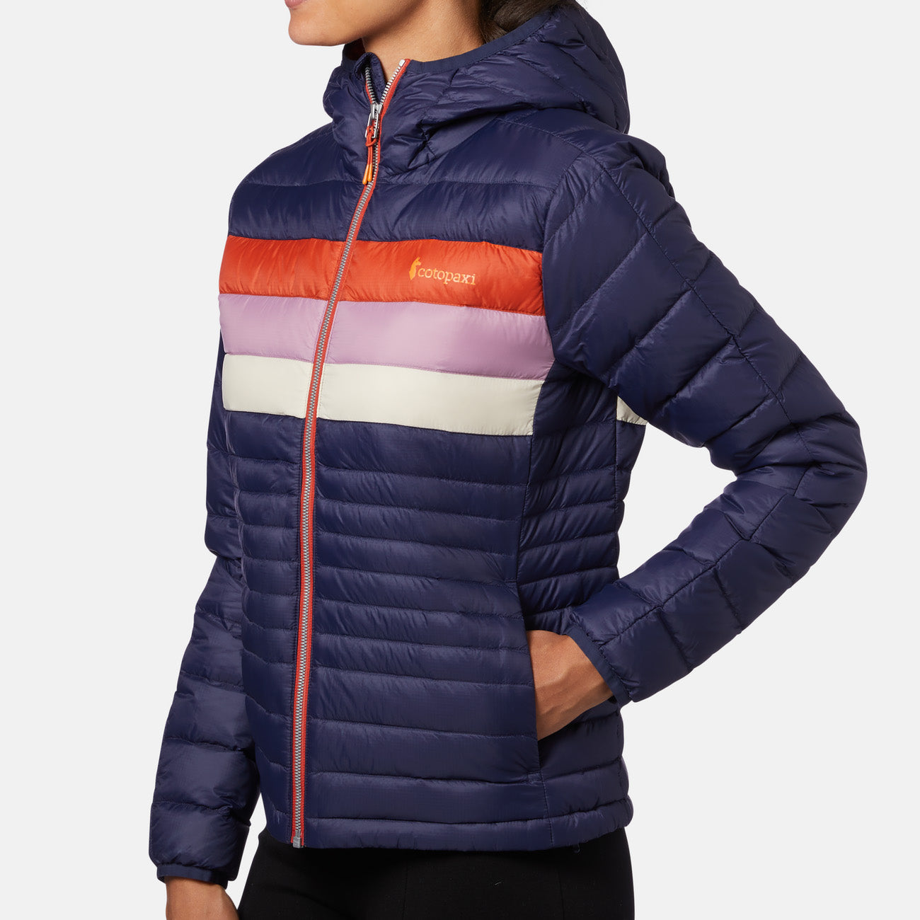 Cotopaxi Fuego Down Hooded Jacket Damen Maritime Cayenne Stripes